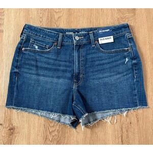 Old Navy Womens OG Straight High-Rise Jean Shorts Med Wash Raw Hem Size 12 NWT